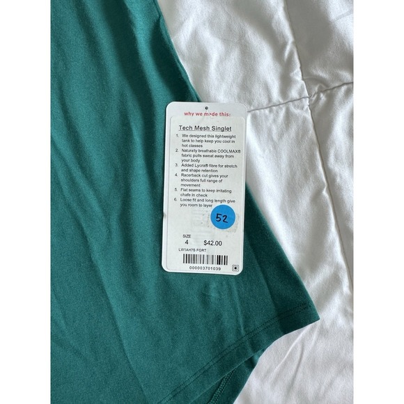 New Lululemon Women's Green Tech Mesh Singlet Size 4 Racerback Tank Top NWT - Picture 2 of 8